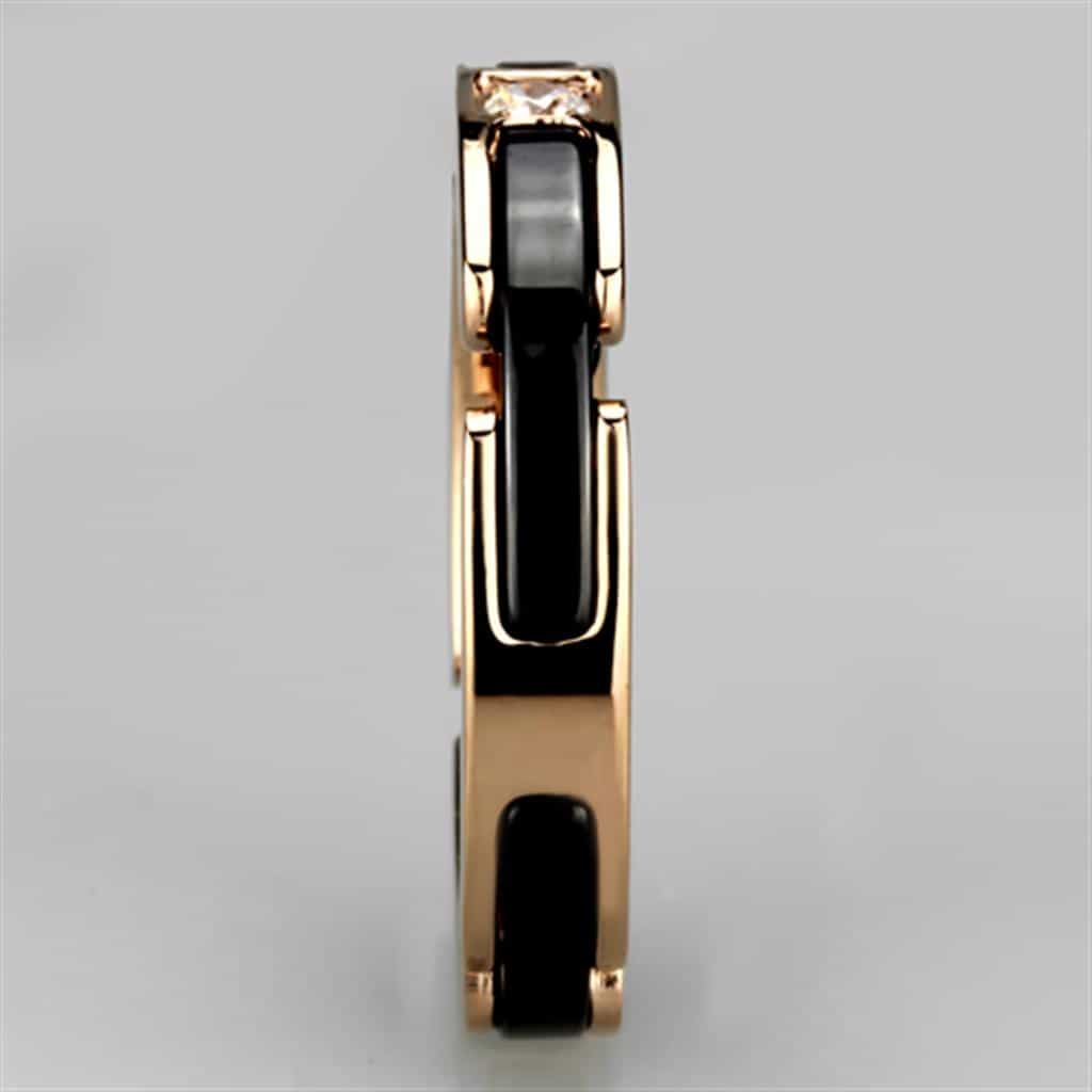 Stainless Steel Rose Gold Black Enamel CZ Link Ring view 8
