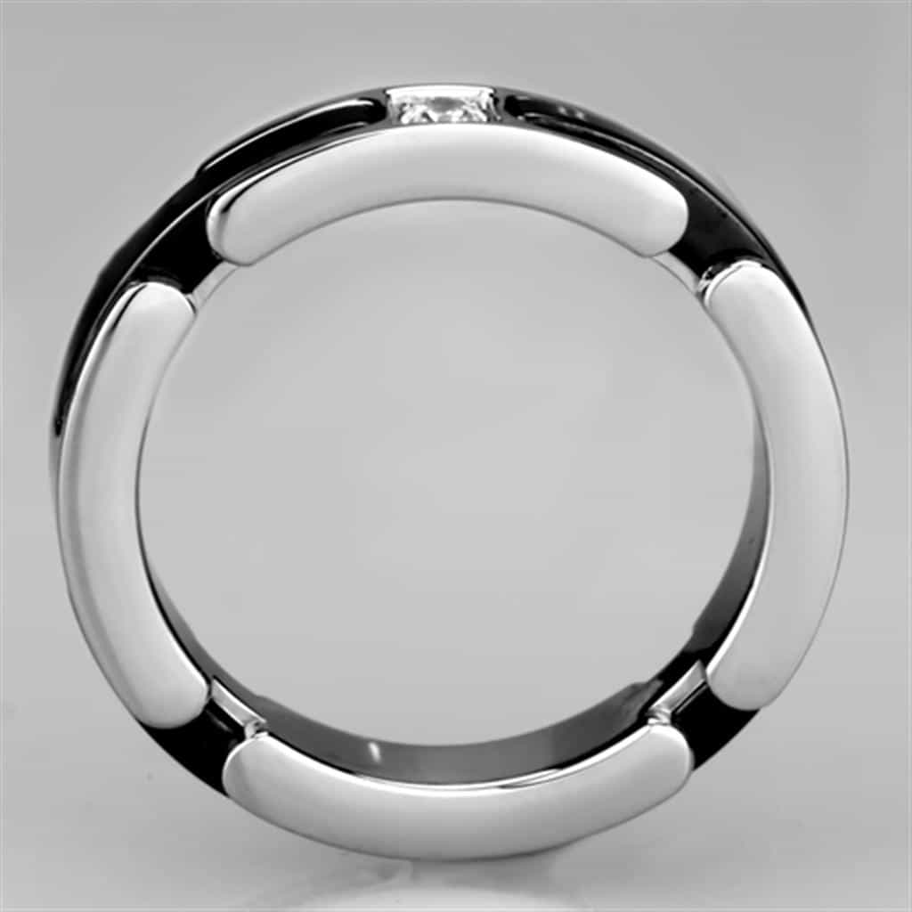 Stainless Steel Black Ceramic CZ Link Band Ring view 6