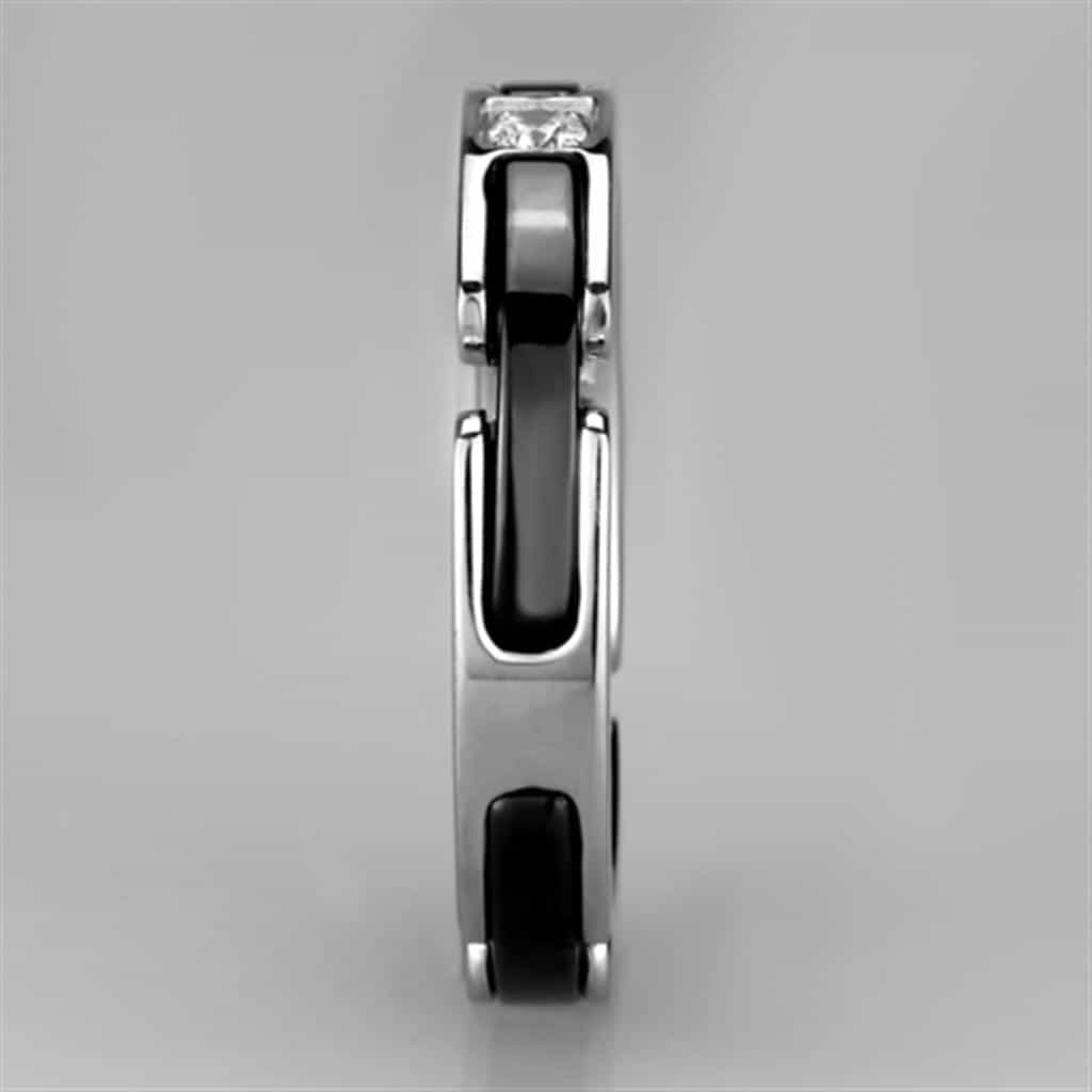 Stainless Steel Black Ceramic CZ Link Band Ring view 8