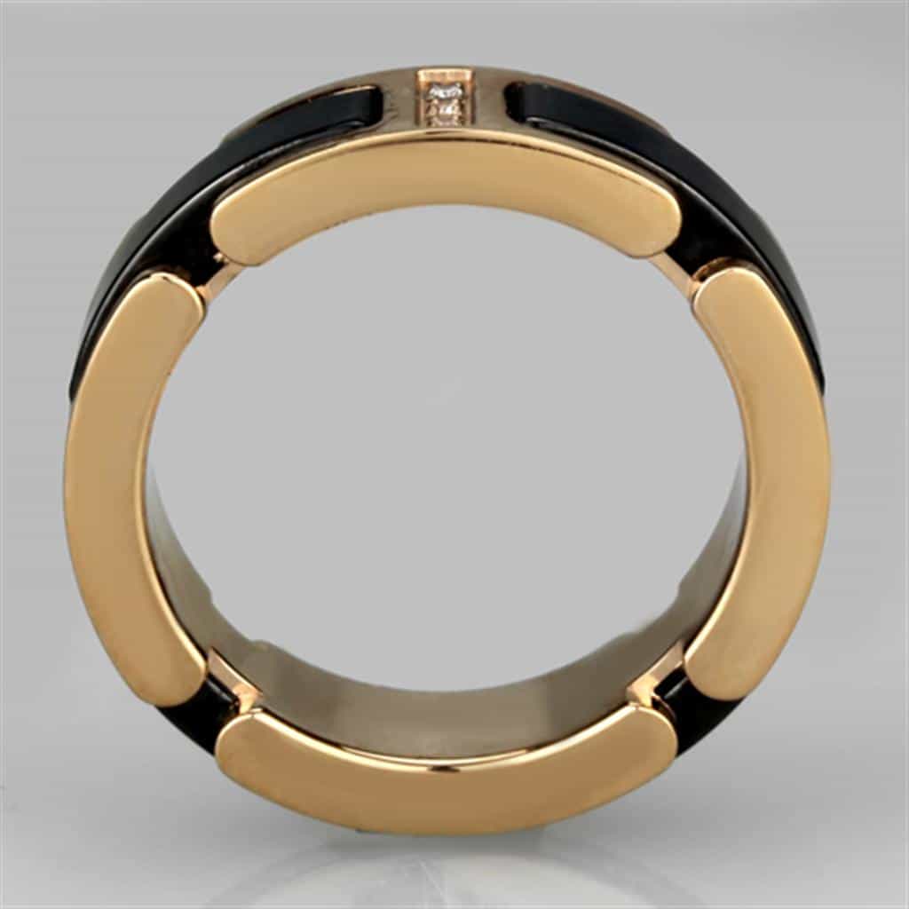 Stainless Steel Rose Gold Black Ceramic CZ Link Ring view 6