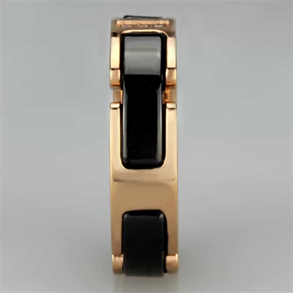 Stainless Steel Rose Gold Black Ceramic CZ Link Ring view 8
