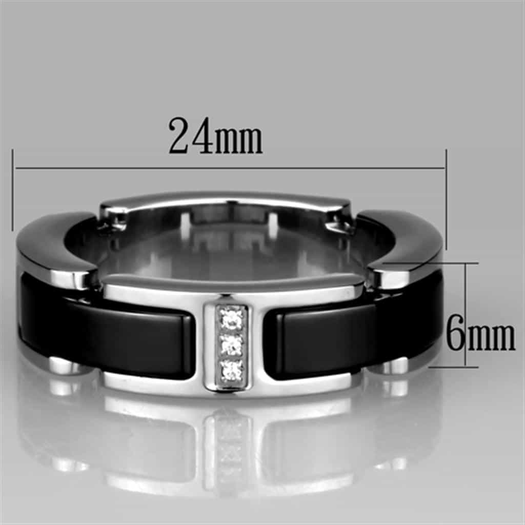 Stainless Steel Black Ceramic CZ Bridge Ring view 4