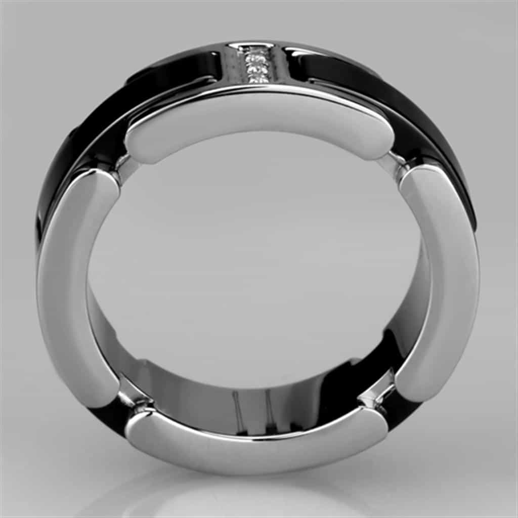 Stainless Steel Black Ceramic CZ Bridge Ring view 6