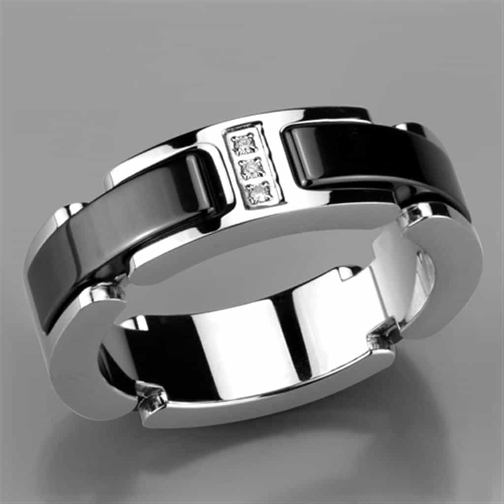 Stainless Steel Black Ceramic CZ Bridge Ring view 10