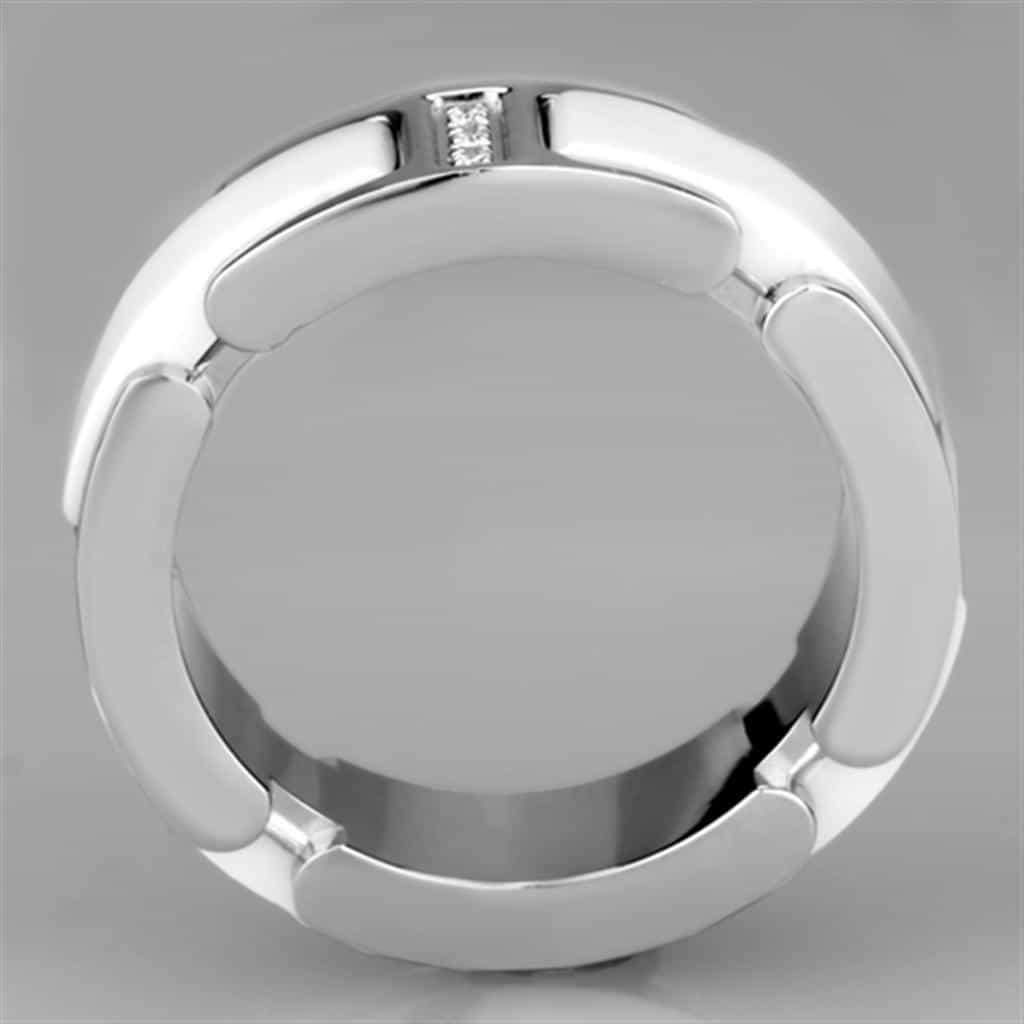 Stainless Steel White Ceramic Dark CZ Ring view 6