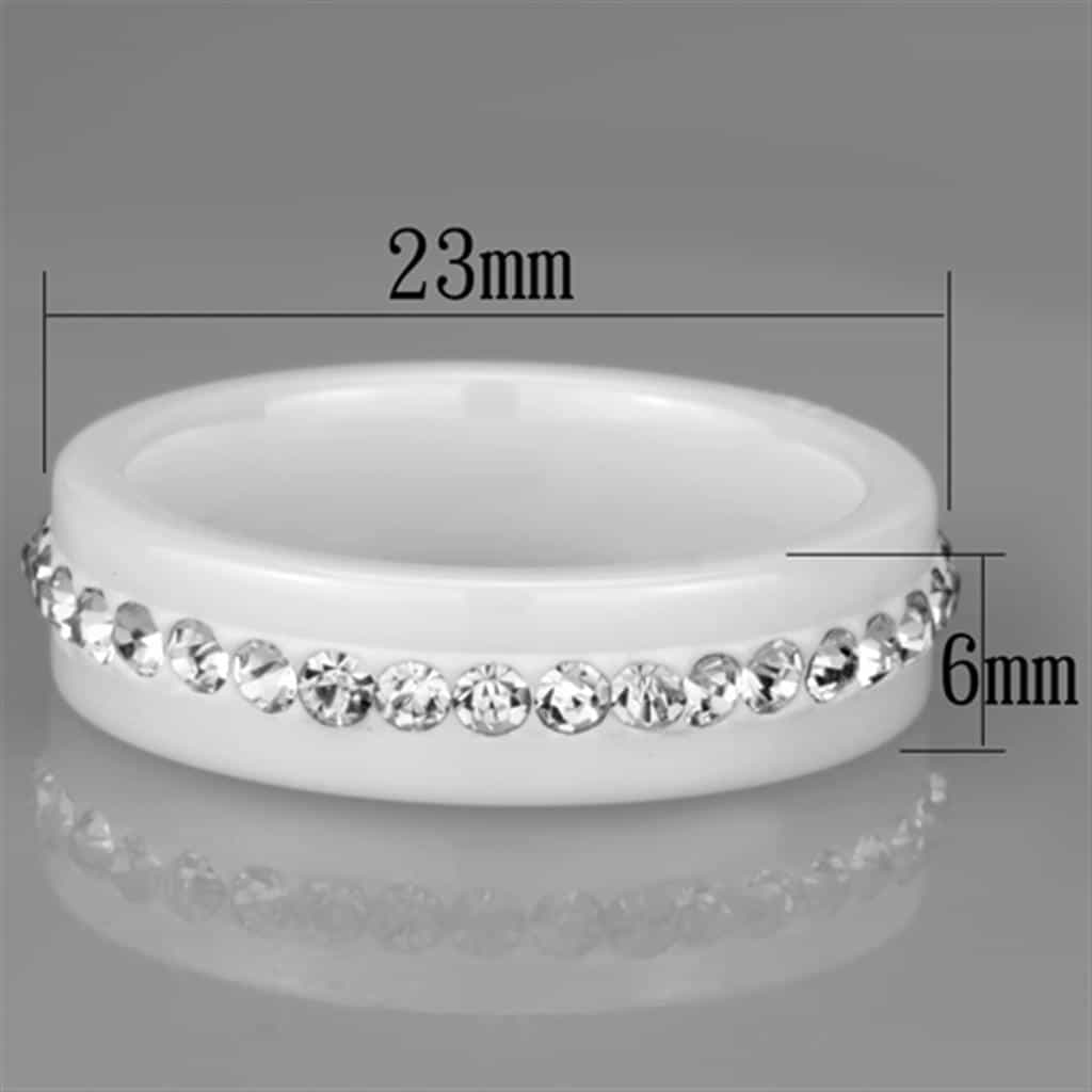 Stainless Steel White Ceramic CZ Row Ring view 4