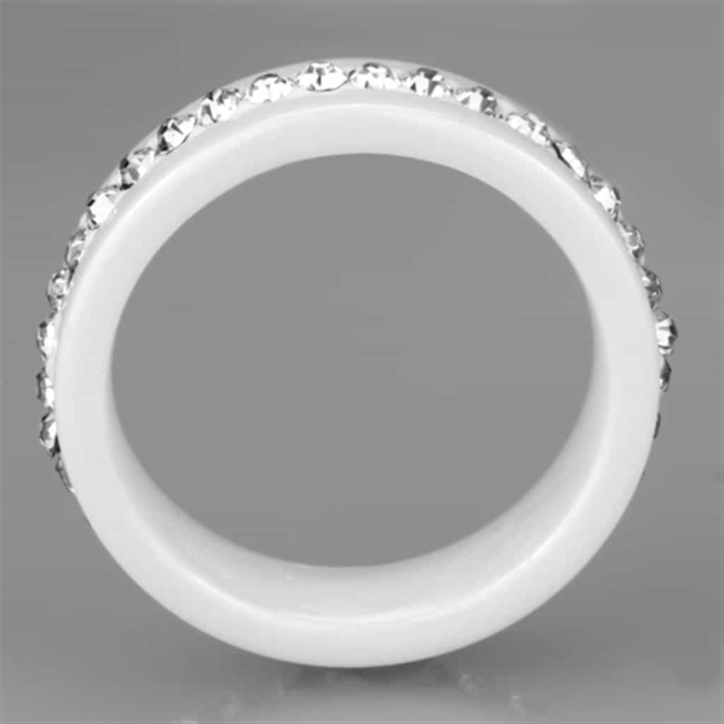 Stainless Steel White Ceramic CZ Row Ring view 6