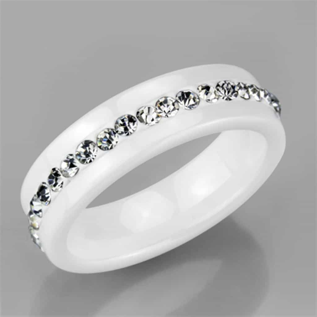 Stainless Steel White Ceramic CZ Row Ring view 10