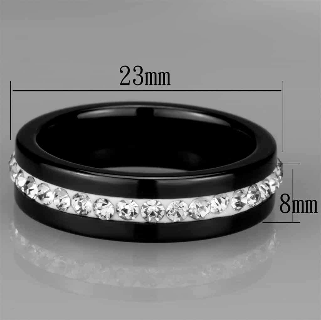 Stainless Steel Black Ceramic CZ Row Ring view 4