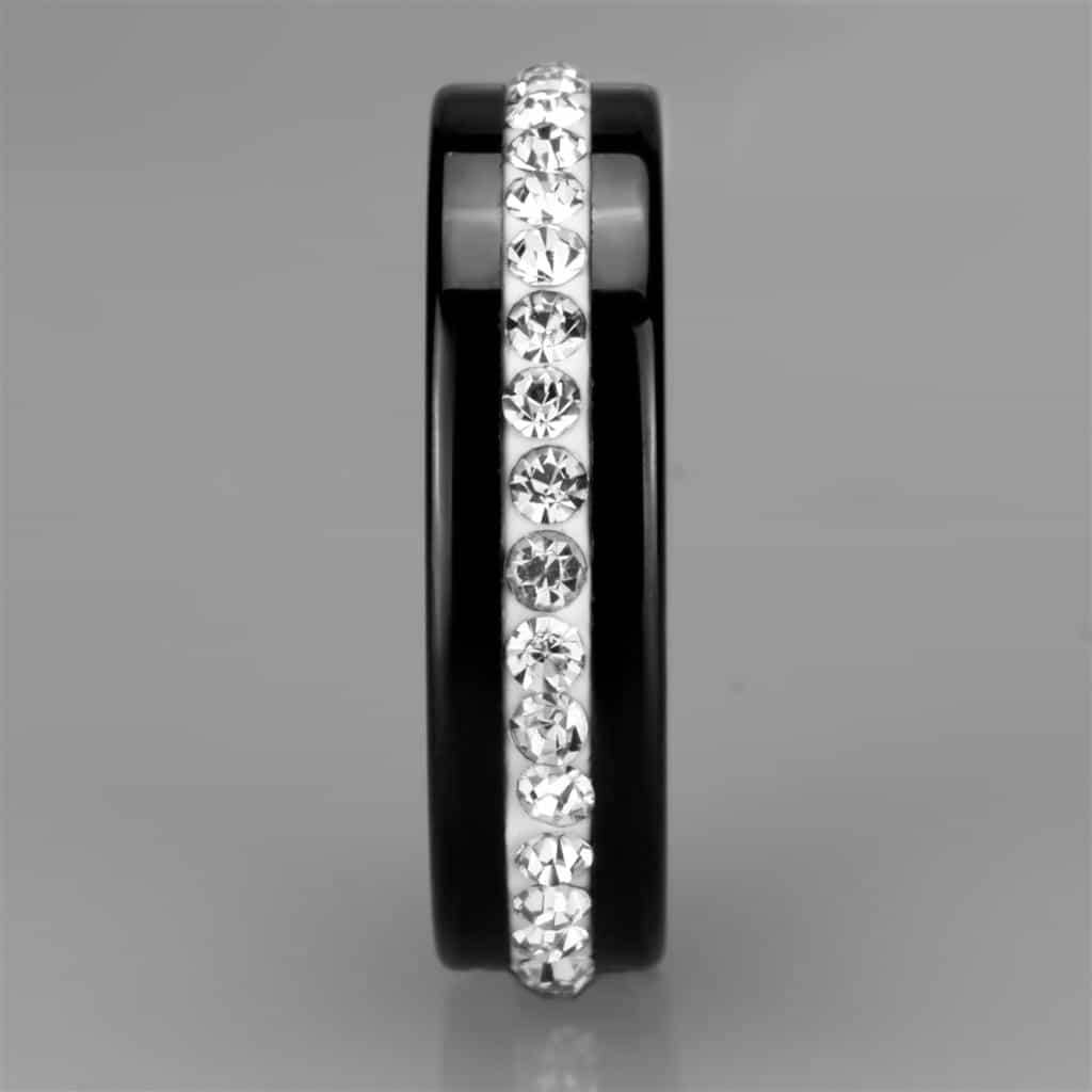 Stainless Steel Black Ceramic CZ Row Ring view 8