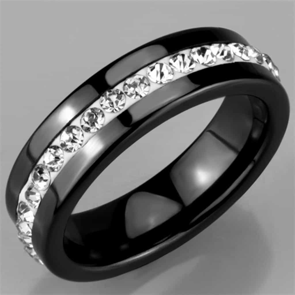 Stainless Steel Black Ceramic CZ Row Ring view 10