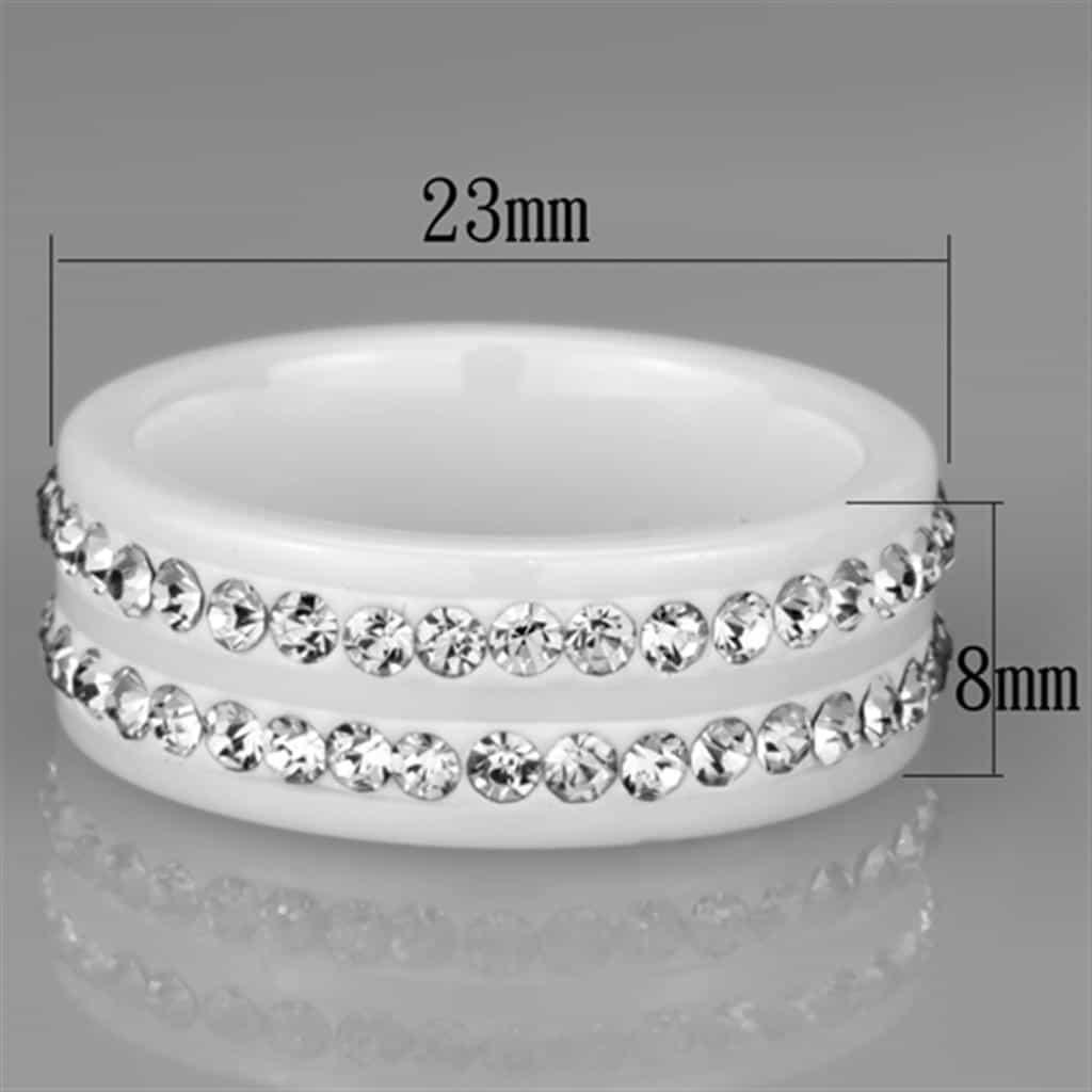 Stainless Steel White Ceramic CZ Pavé Ring view 4