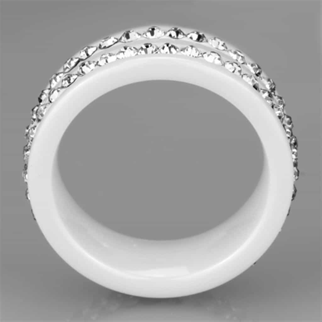 Stainless Steel White Ceramic CZ Pavé Ring view 6