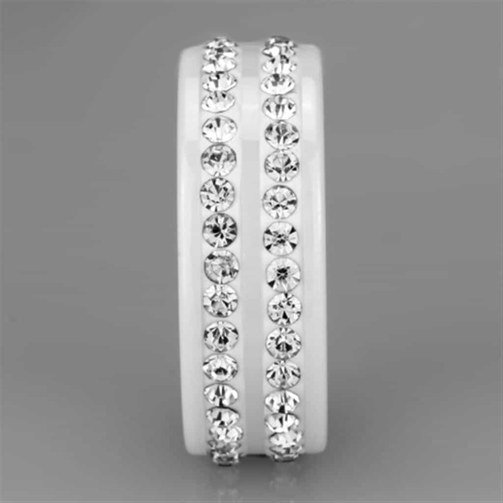 Stainless Steel White Ceramic CZ Pavé Ring view 8