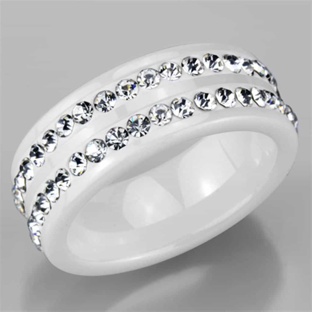 Stainless Steel White Ceramic CZ Pavé Ring view 10