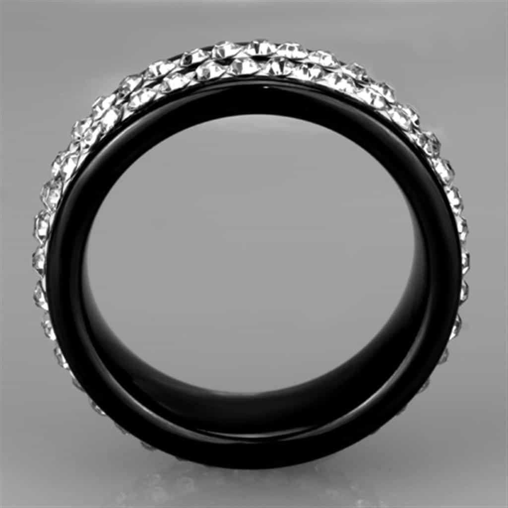 Stainless Steel Black Ceramic CZ Double Row Ring view 6