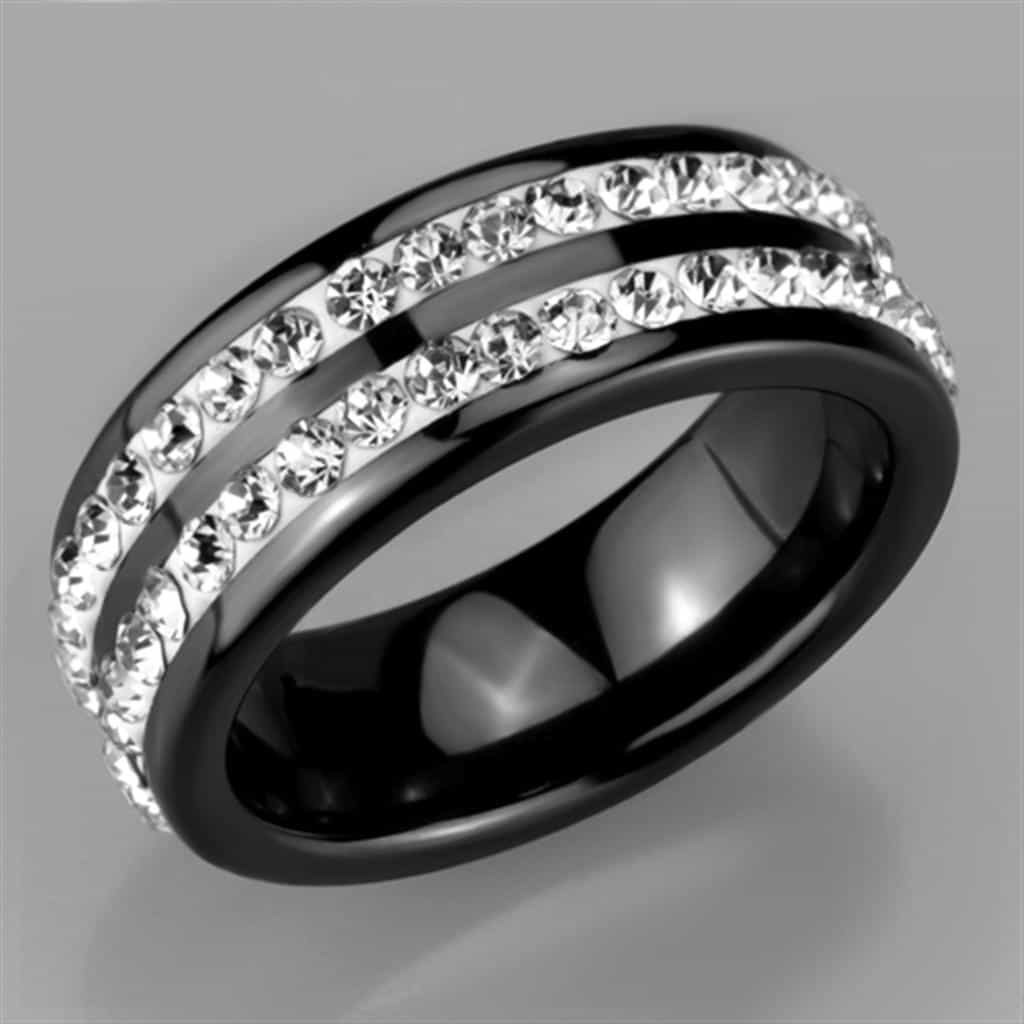 Stainless Steel Black Ceramic CZ Double Row Ring view 10