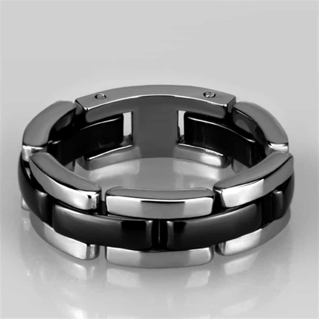 Stainless Steel Black Ceramic Polished Link Ring view 4