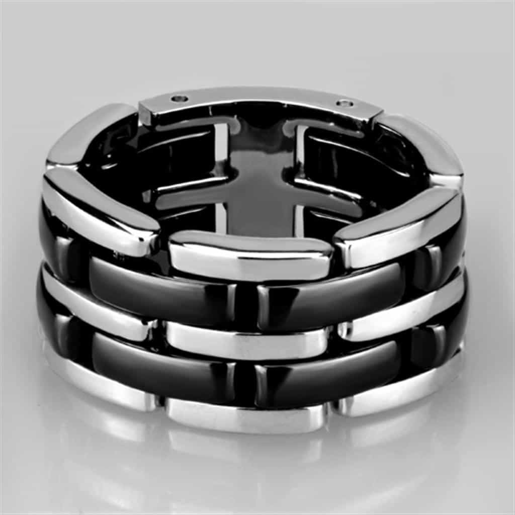 Stainless Steel Black Ceramic Polished Cross Link Ring view 4