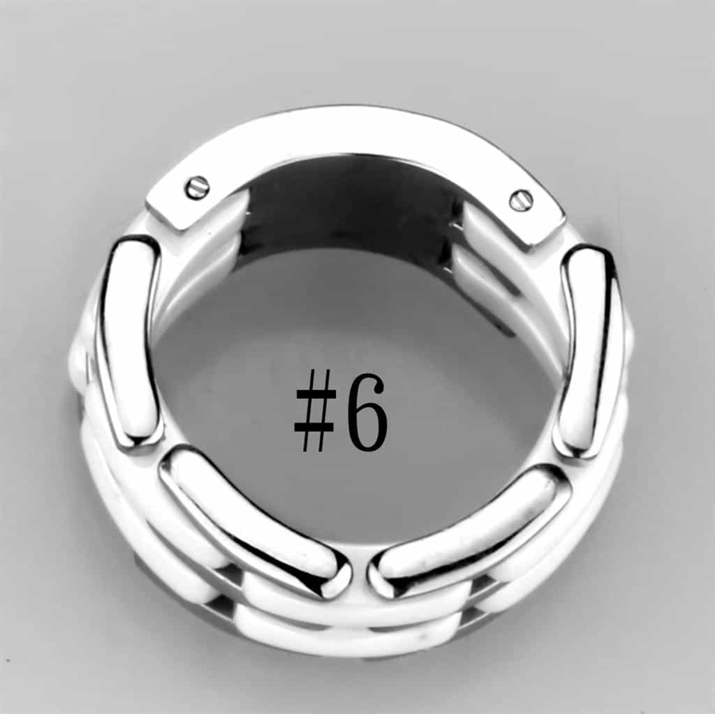 Stainless Steel White Ceramic Link Band Ring view 8