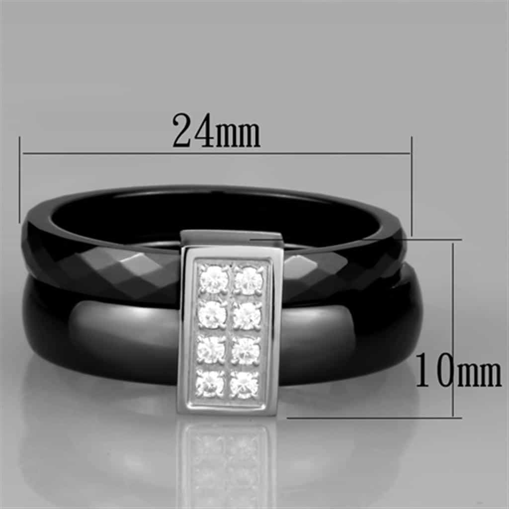 Stainless Steel Black Ceramic CZ Triple Band Ring view 4