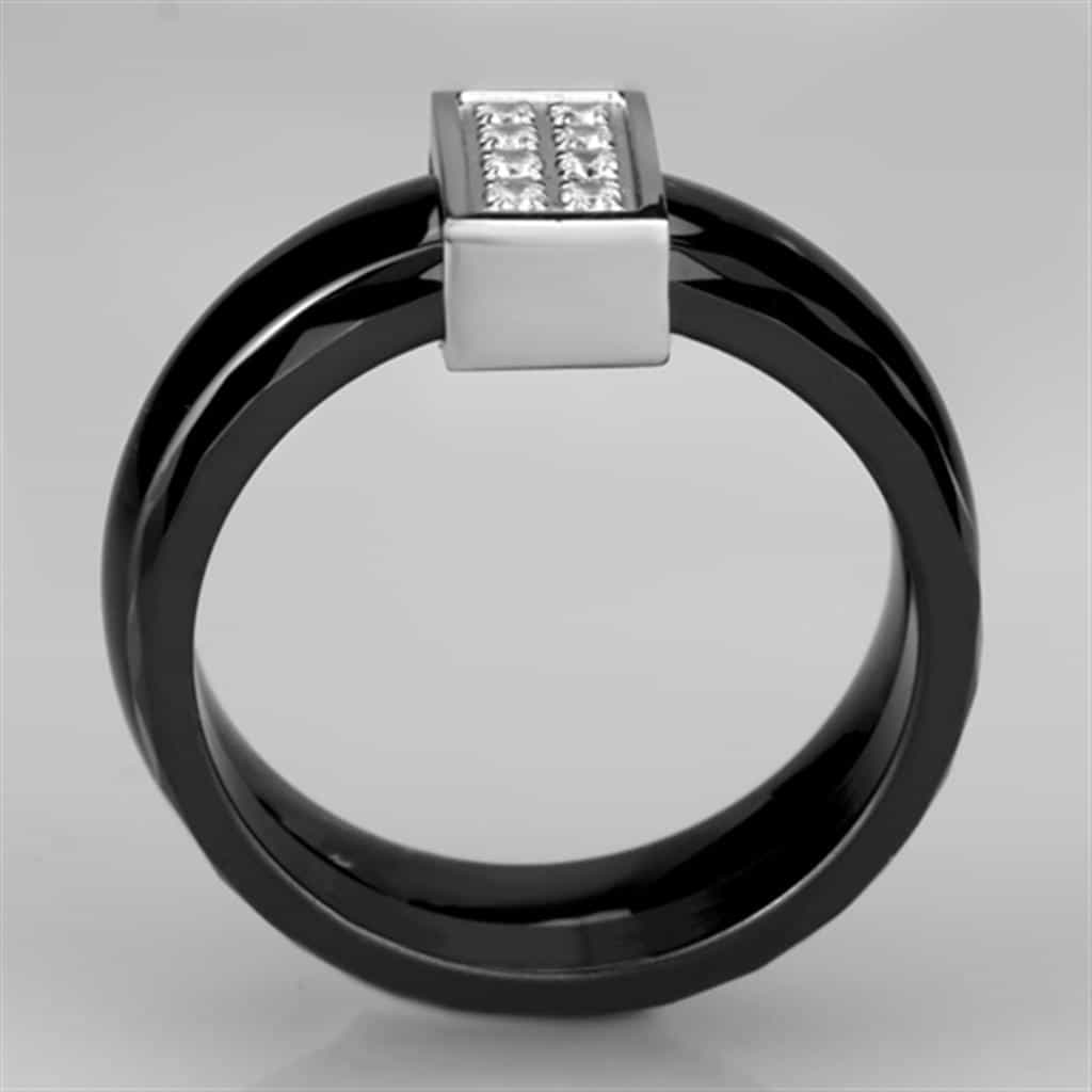 Stainless Steel Black Ceramic CZ Triple Band Ring view 6