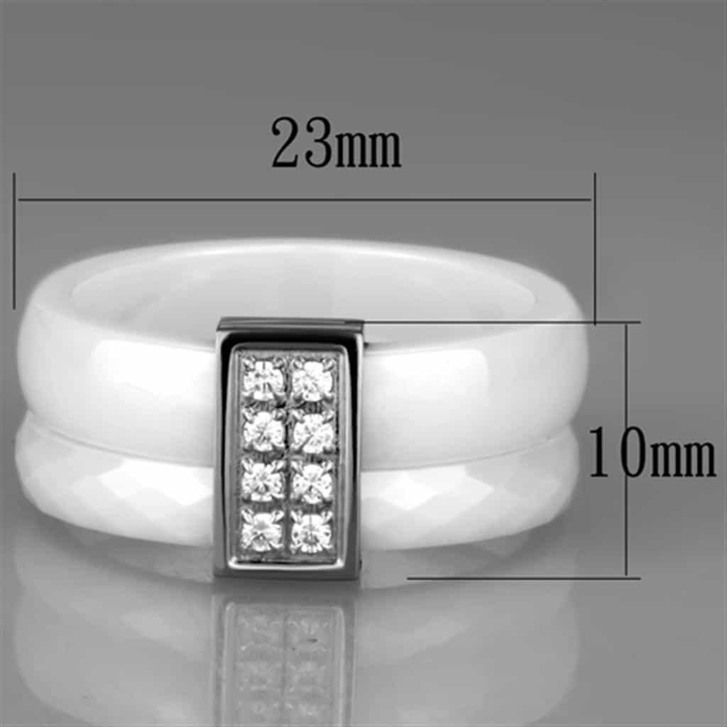 Stainless Steel White Ceramic CZ Grid Ring view 4