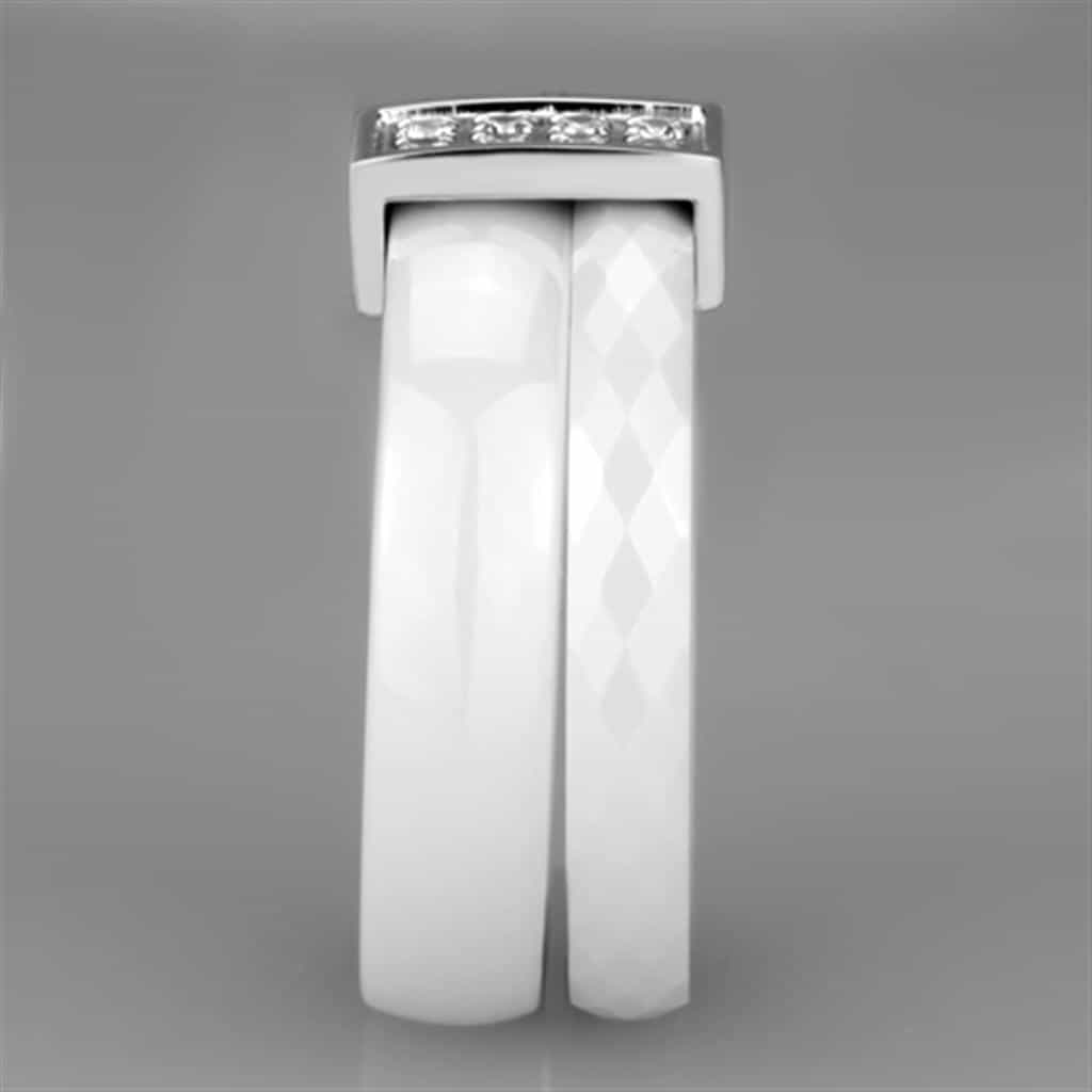Stainless Steel White Ceramic CZ Grid Ring view 8
