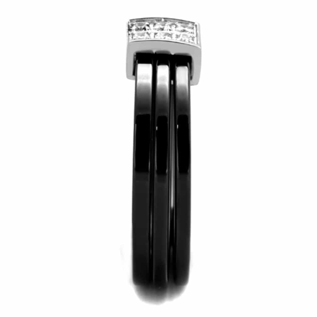 Stainless Steel Black Ceramic CZ Band Ring view 8