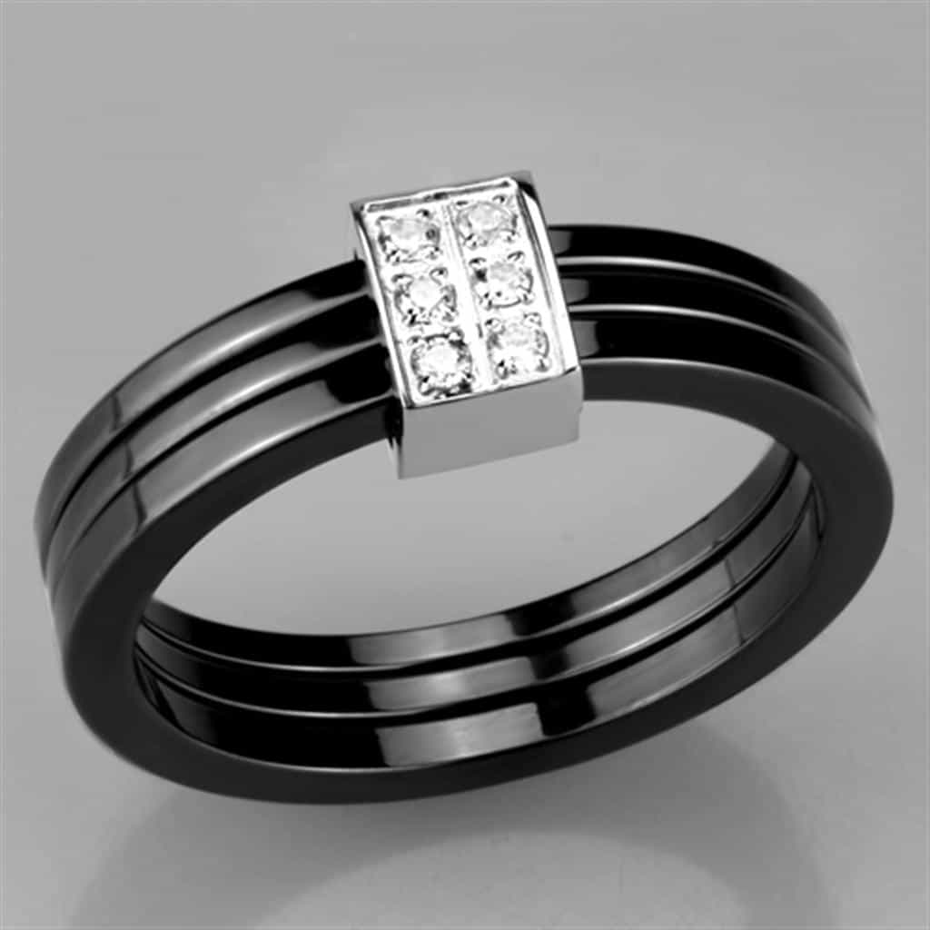 Stainless Steel Black Ceramic CZ Band Ring view 10