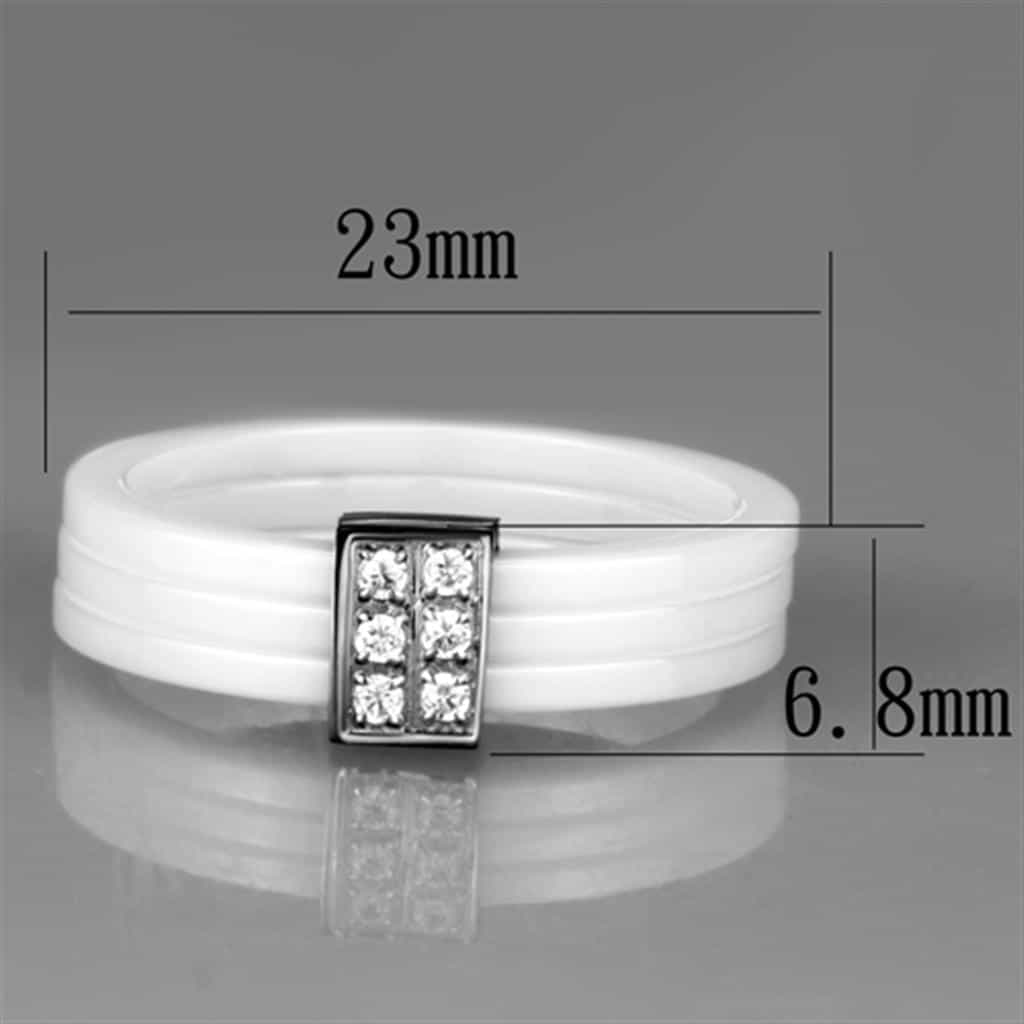 Stainless Steel White Ceramic CZ Band Ring view 4