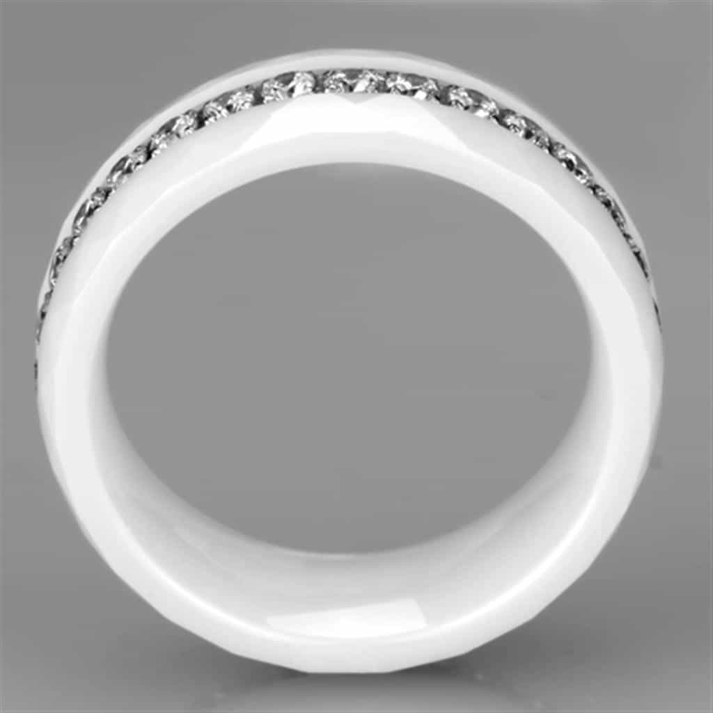 Stainless Steel White Ceramic CZ Slim Ring view 6