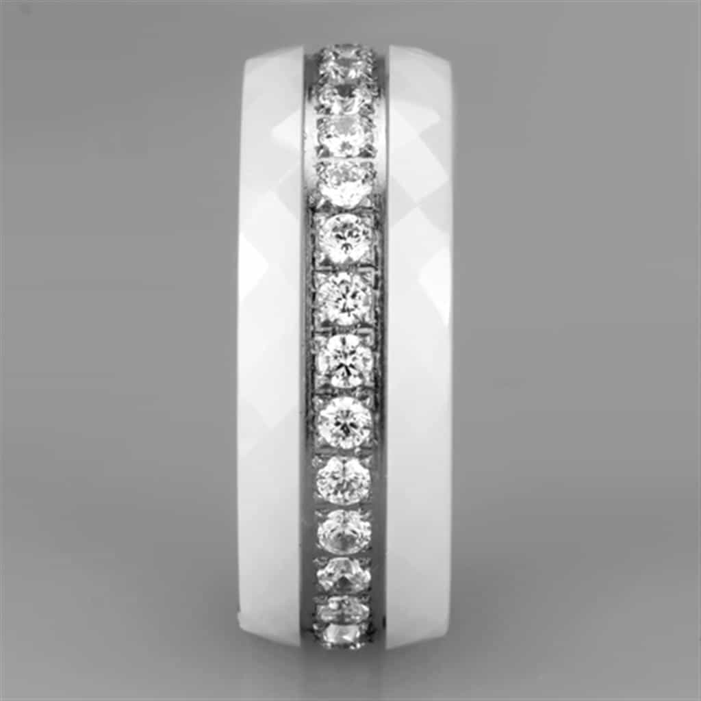 Stainless Steel White Ceramic CZ Slim Ring view 8