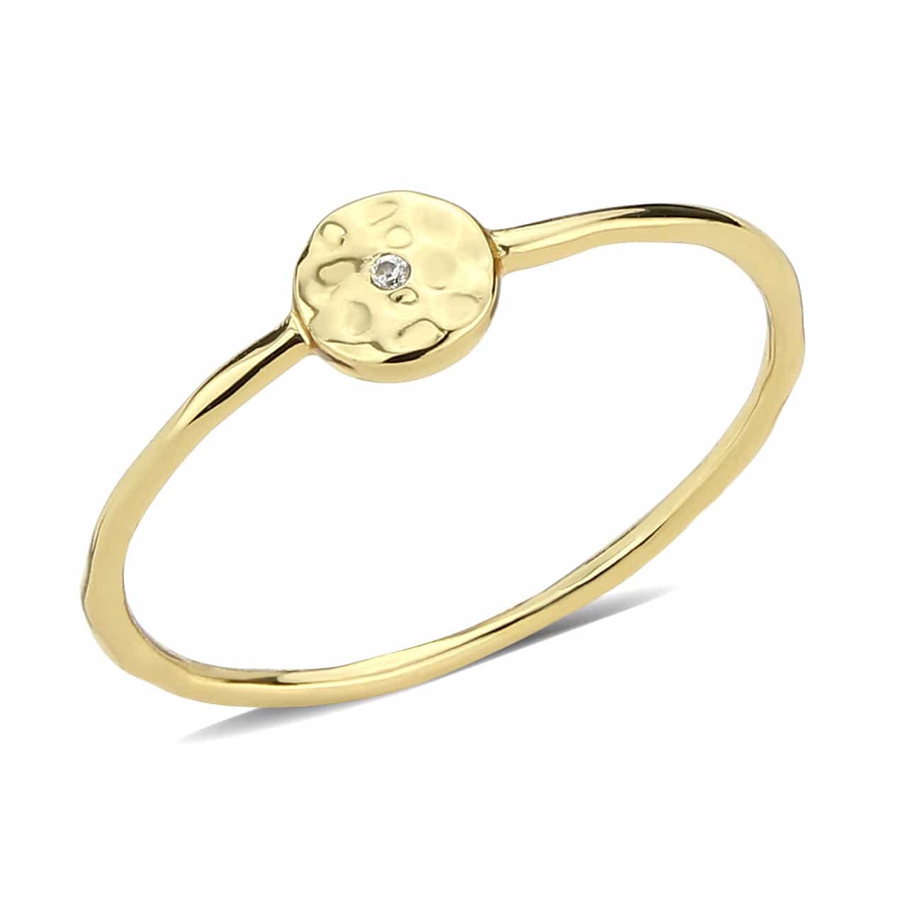 Brass Gold Hammered Disc Thin Ring view 4