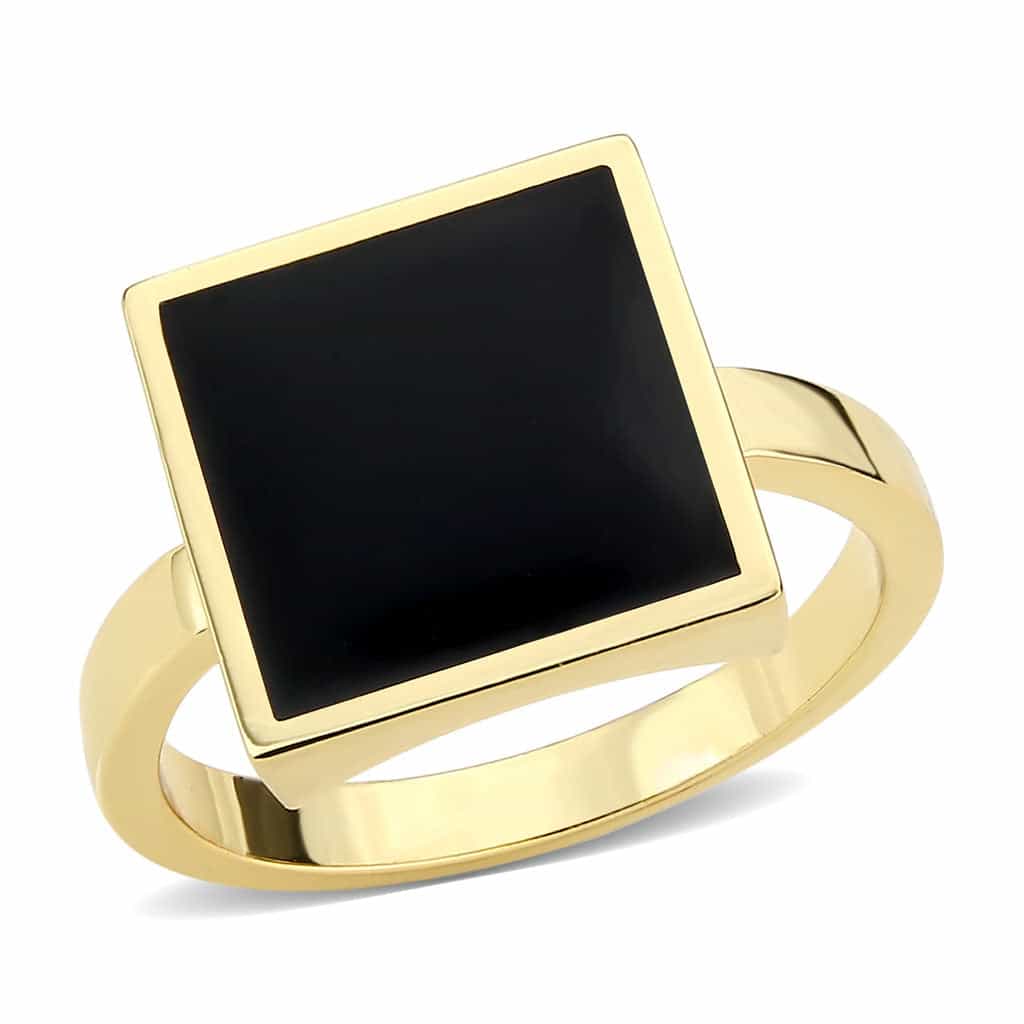 Brass Gold Black Onyx Square Signet Ring view 2