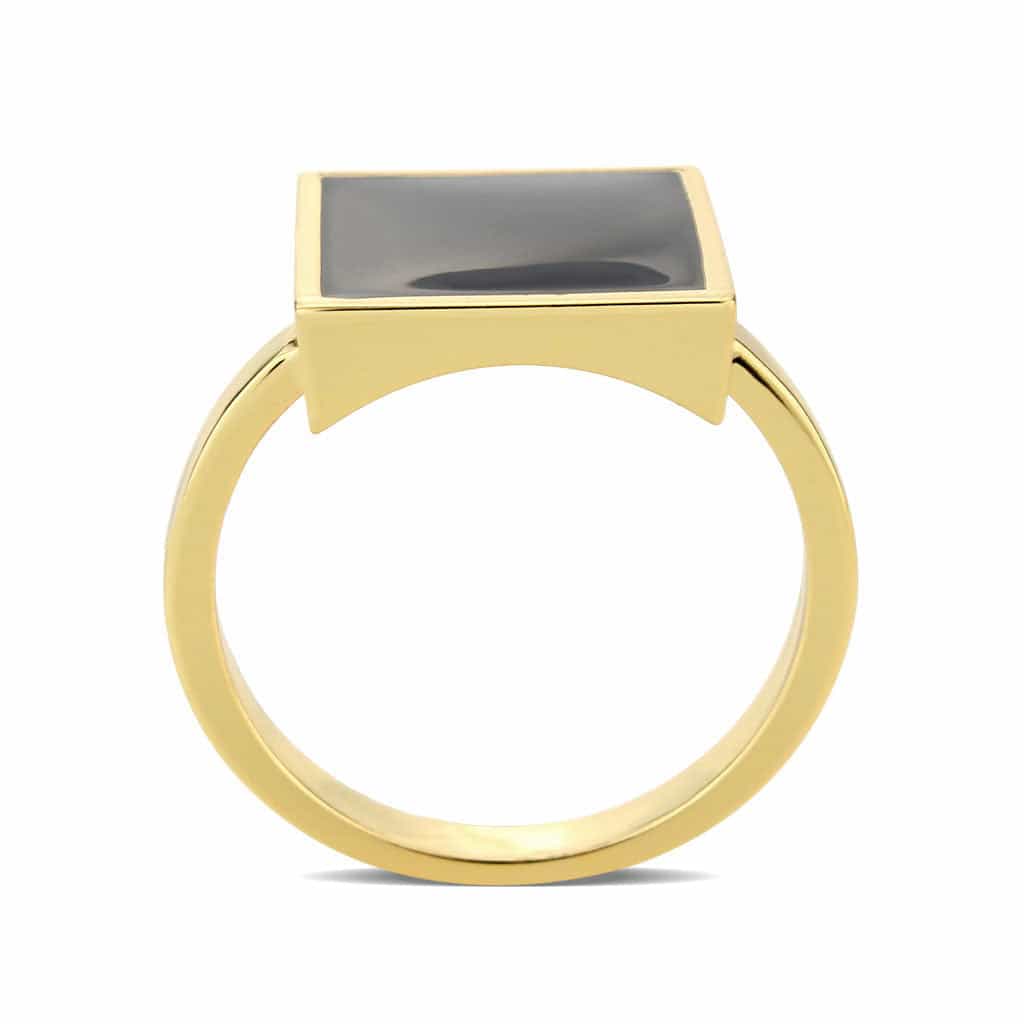 Brass Gold Black Onyx Square Signet Ring view 8