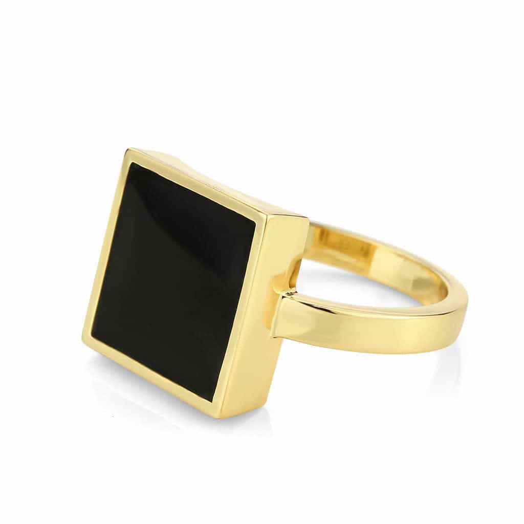 Brass Gold Black Onyx Square Signet Ring view 10