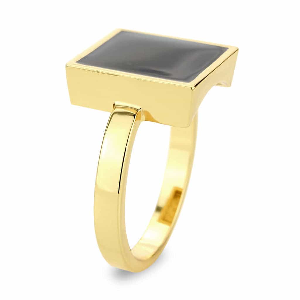 Brass Gold Black Onyx Square Signet Ring view 12