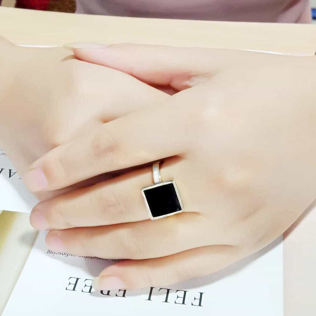 Brass Black Onyx Square Signet Ring view 4