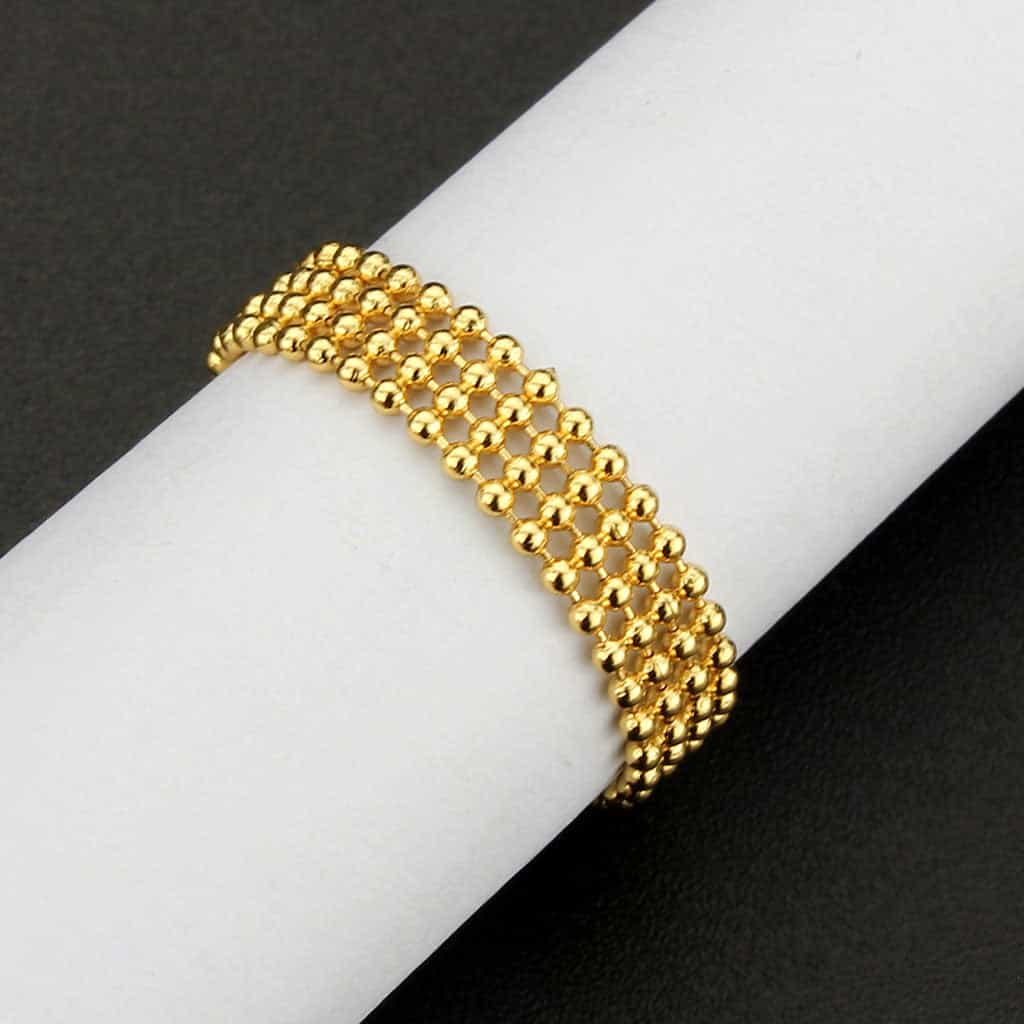 Brass Gold Ball Bead Multi-Strand Stretch Ring view 8