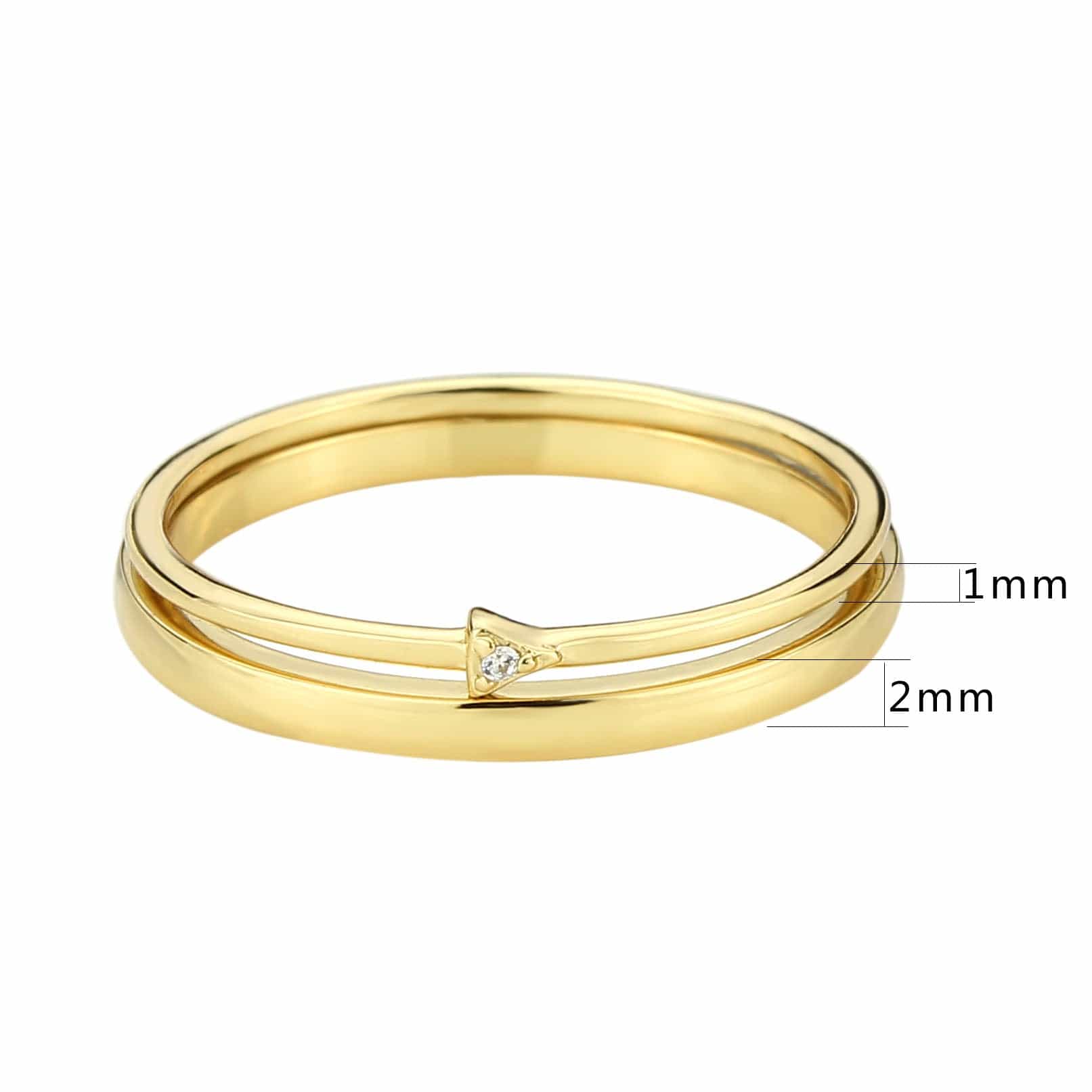 Brass Gold Polished Double Band CZ Accent Ring view 6