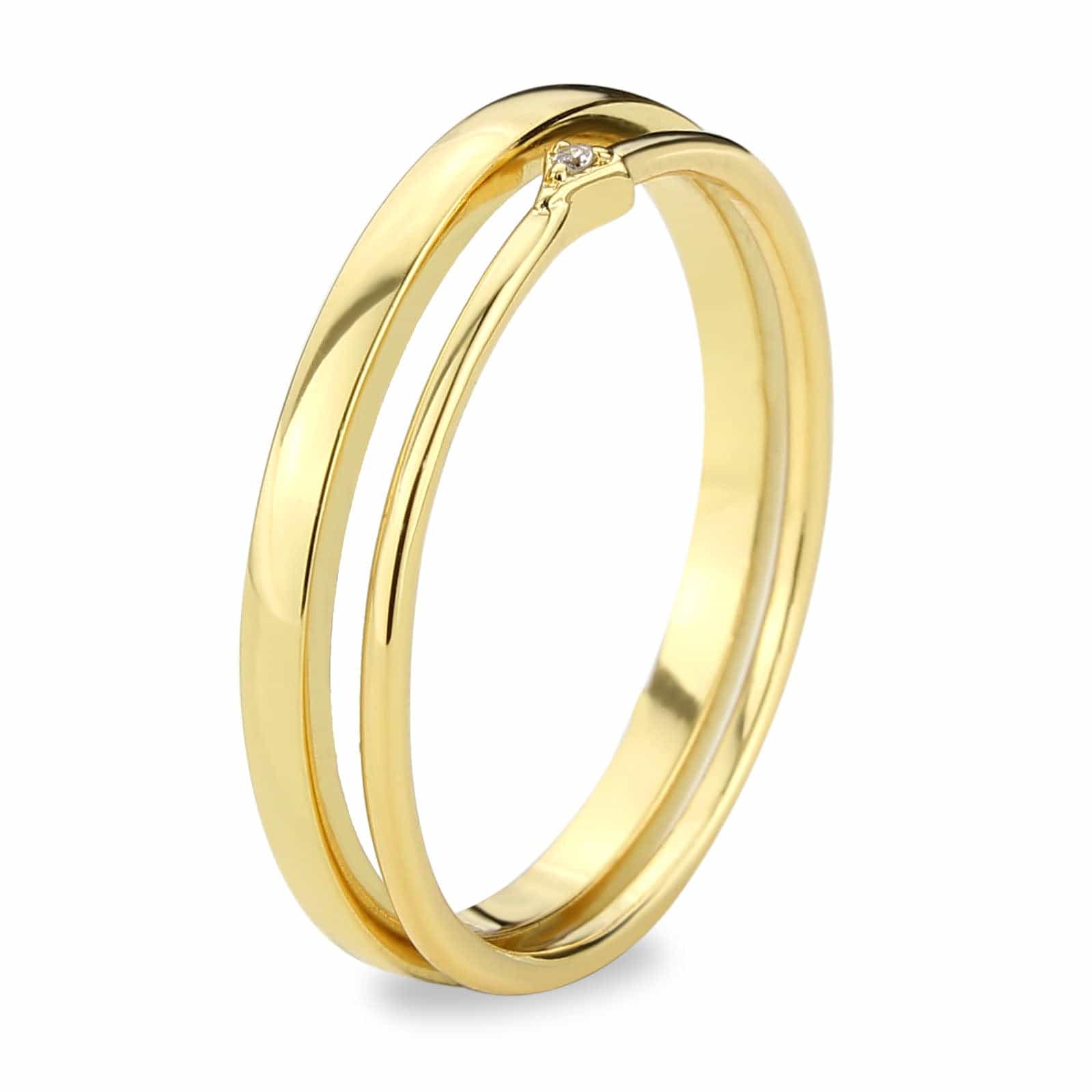 Brass Gold Polished Double Band CZ Accent Ring view 12