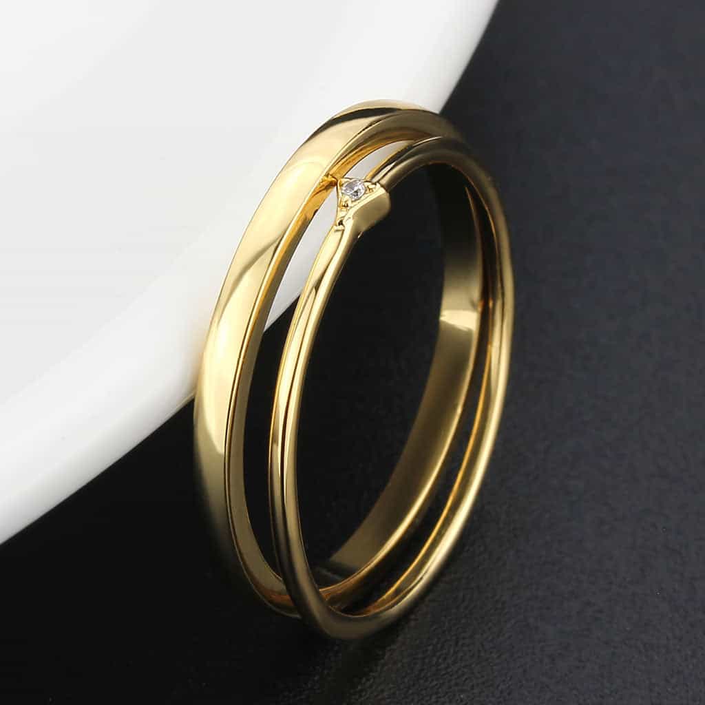 Brass Gold Polished Double Band CZ Accent Ring view 14