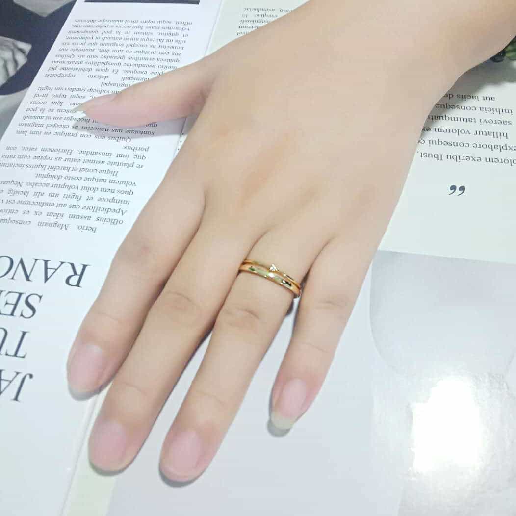 Brass Gold Polished Double Band CZ Accent Ring view 4