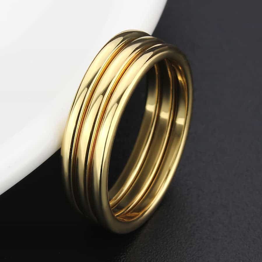 Brass Gold Polished Triple Dome Band Ring view 16