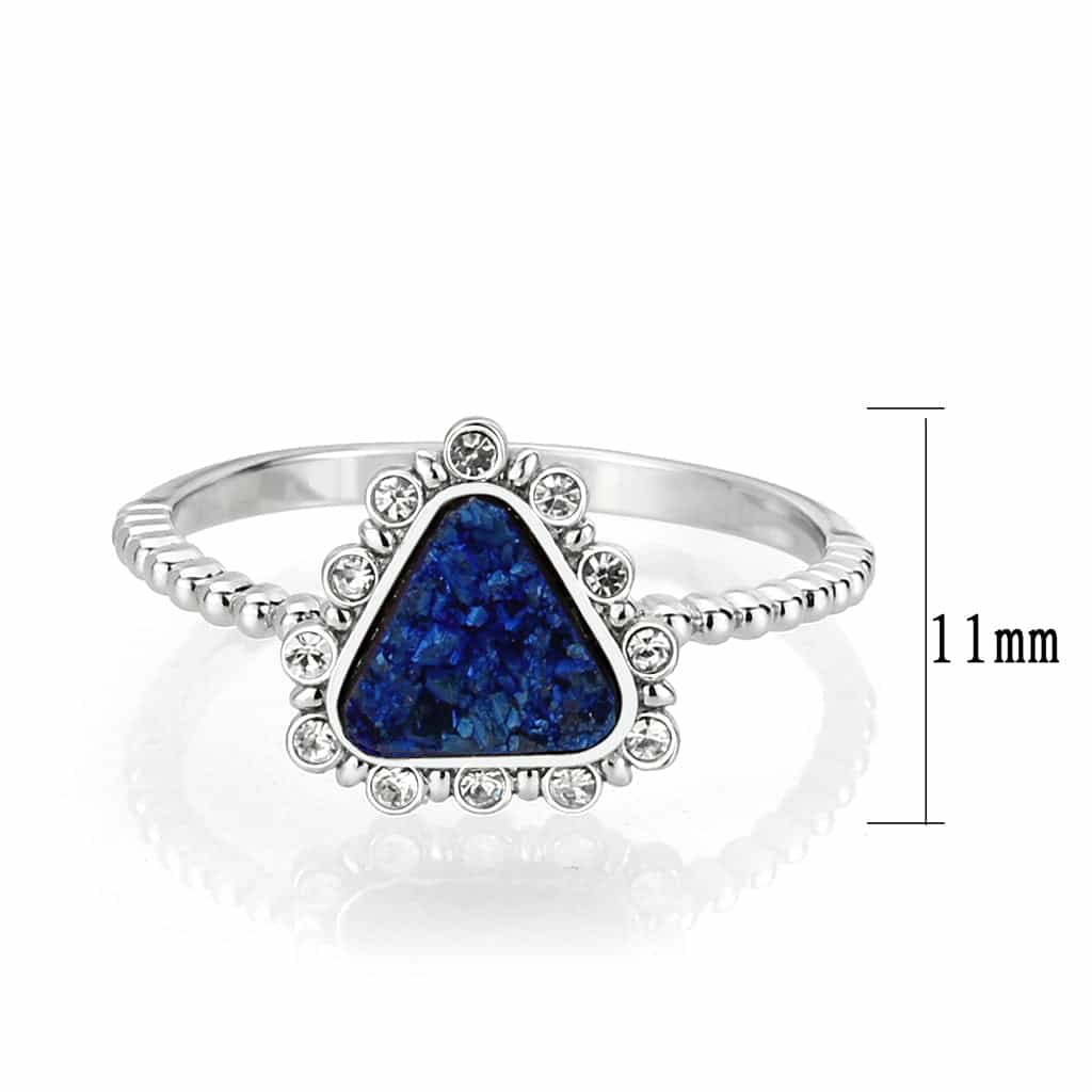 Brass Blue Druzy Triangle CZ Beaded Halo Ring view 4