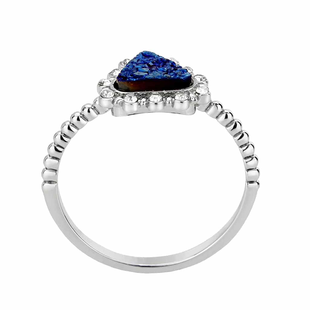 Brass Blue Druzy Triangle CZ Beaded Halo Ring view 6