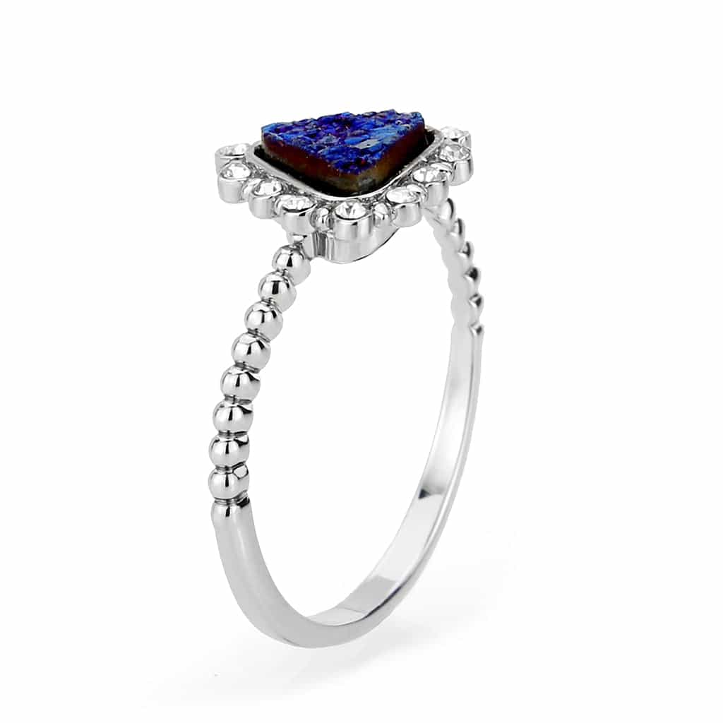 Brass Blue Druzy Triangle CZ Beaded Halo Ring view 8