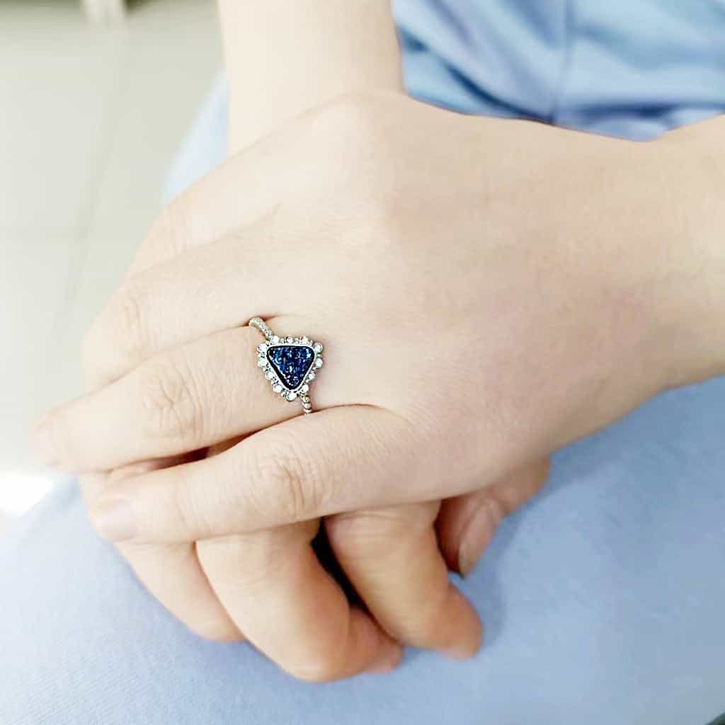 Brass Blue Druzy Triangle CZ Beaded Halo Ring view 10