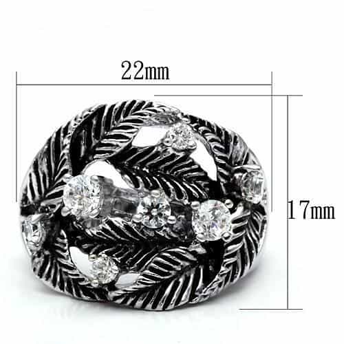 Brass CZ Flower Fern Leaf Wide Band Ring view 4